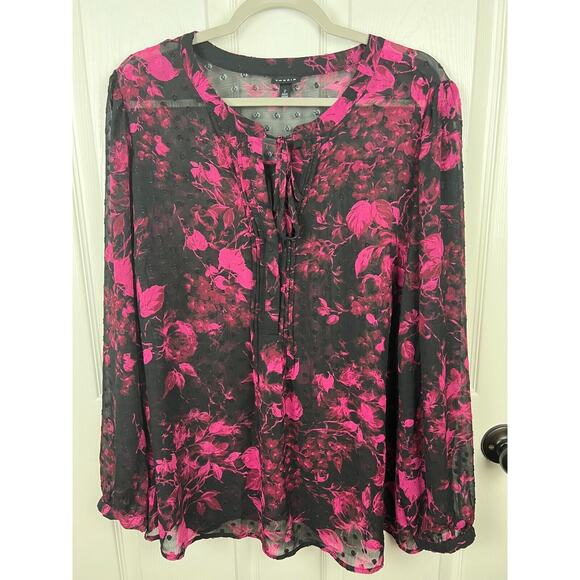 Torrid Womens Sheer Swiss Velvet Dot Floral Top Size 2X Black Pink Fairy Grunge - Picture 9 of 10